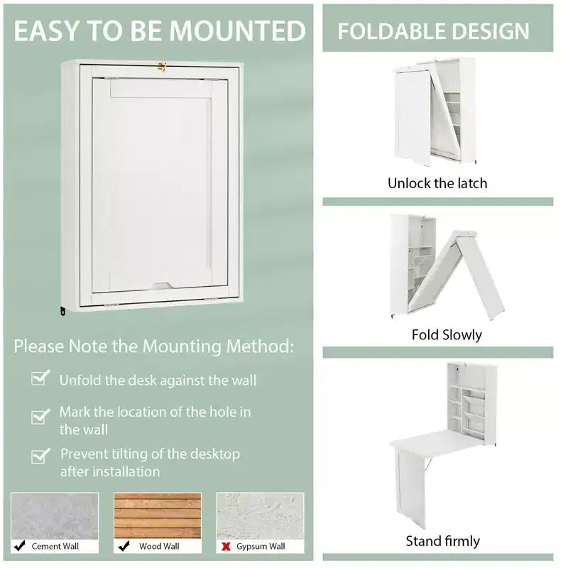 Wall Mounted Computer Convertible Desk Floating Desk w/ Storage Bookcases