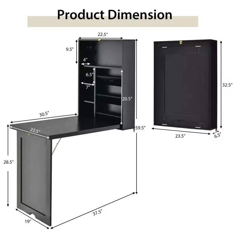 Wall Mounted Computer Convertible Desk Floating Desk w/ Storage Bookcases