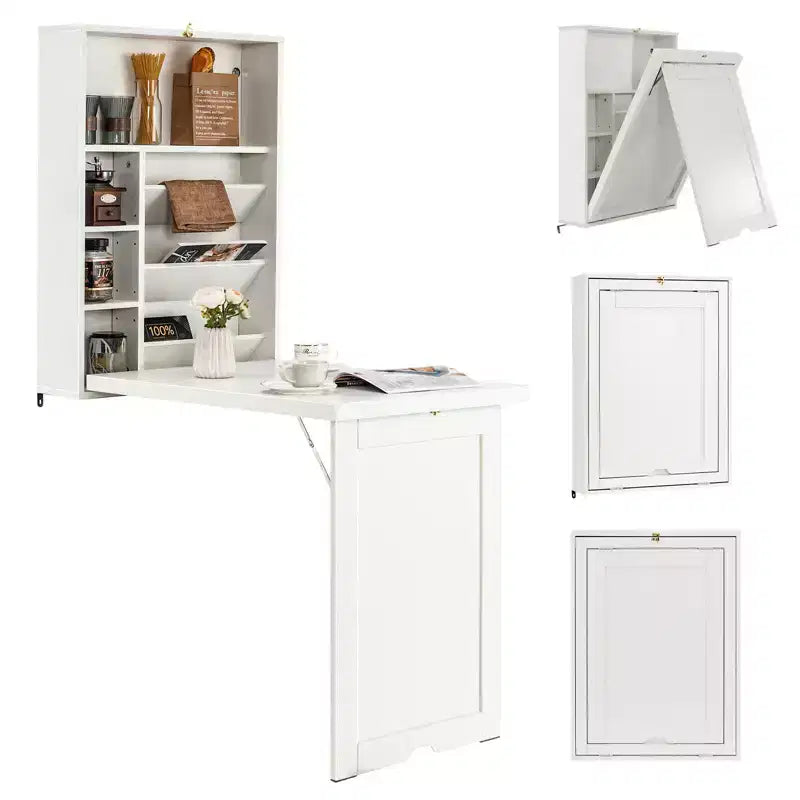 Wall Mounted Computer Convertible Desk Floating Desk w/ Storage Bookcases