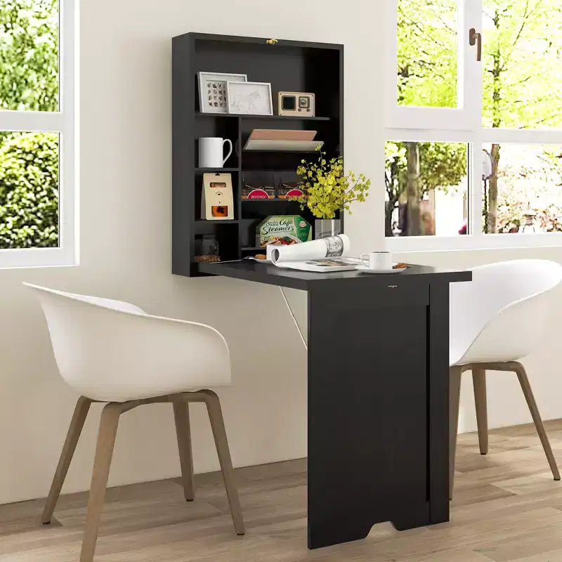 Wall Mounted Computer Convertible Desk Floating Desk w/ Storage Bookcases