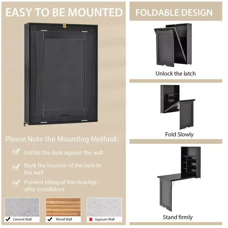 Wall Mounted Computer Convertible Desk Floating Desk w/ Storage Bookcases