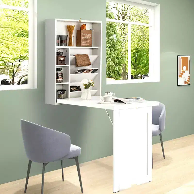 Wall Mounted Computer Convertible Desk Floating Desk w/ Storage Bookcases