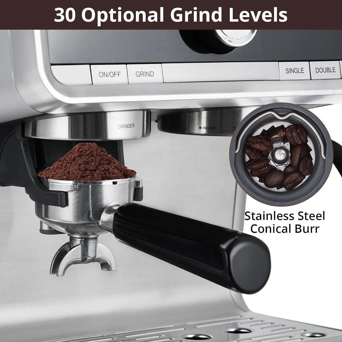Macchina da caffè espresso, con macinacaffè, serbatoio dell'acqua da 2,8 L