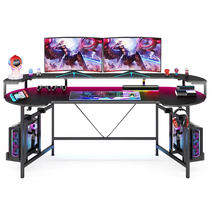 Scrivania da Gaming con Ripiano Monitor, Scrivania per PC Computer da 75 Pollici con Striscia LED