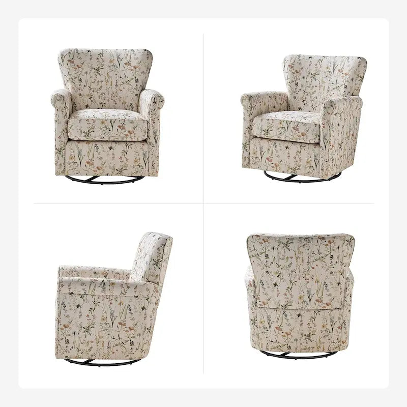 Poltrona girevole a dondolo Georg Comfortable Floral Fabric con braccioli arrotolati di HULALA HOME