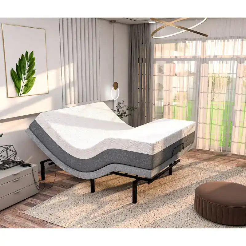 Telaio del letto regolabile con materasso in memory foam al gel di media durezza, doppio massaggio, porte USB, app, telecomando