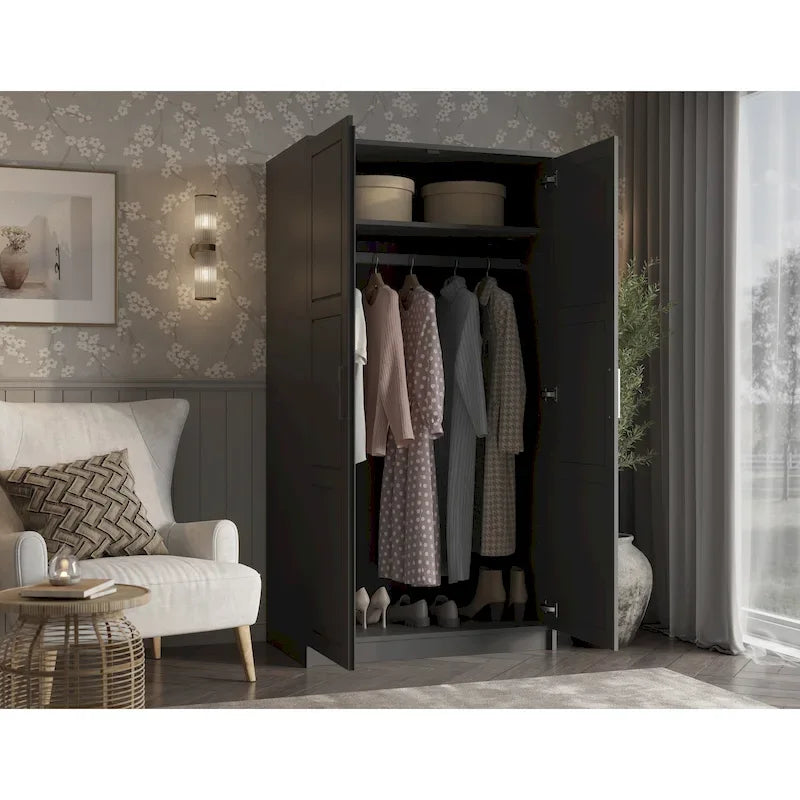 Armadio Urban a 2 ante in 100% legno massello con ante piene e a specchio