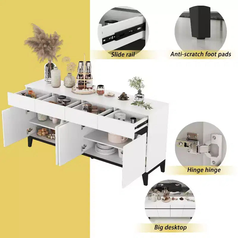 Madia Moderna Bianca a 4 Ante con 4 Cassetti Contenitore