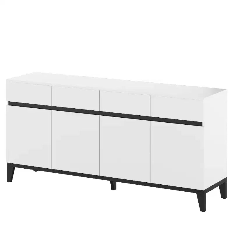 Madia Moderna Bianca a 4 Ante con 4 Cassetti Contenitore