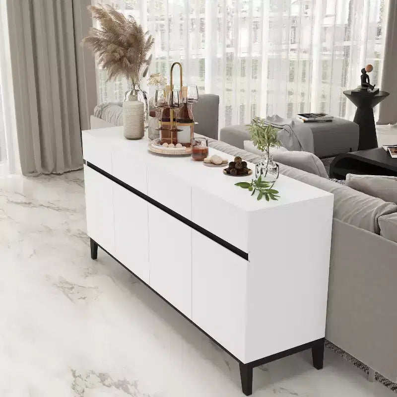 Madia Moderna Bianca a 4 Ante con 4 Cassetti Contenitore