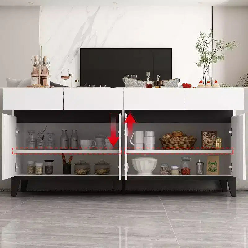 Madia Moderna Bianca a 4 Ante con 4 Cassetti Contenitore
