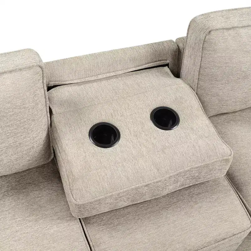 126W Convertible Sectional Sofa Couch Set, Pull-out Sleeper Sofa Bed with Charging Devices and Cup Holders 4S