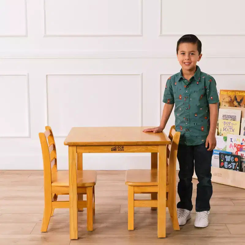 ECR4Kids 24in x 24in Hardwood Table and Two 12in Chairs, 3-Piece