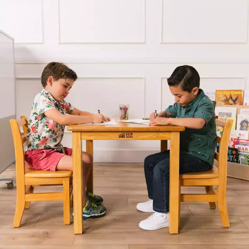 ECR4Kids 24in x 24in Hardwood Table and Two 12in Chairs, 3-Piece
