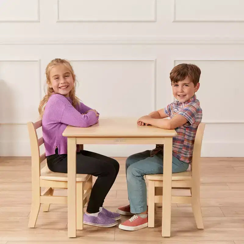 ECR4Kids 24in x 24in Hardwood Table and Two 12in Chairs, 3-Piece