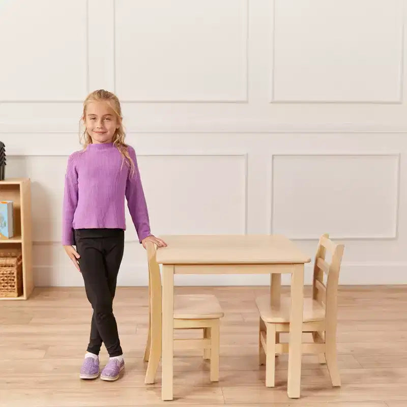 ECR4Kids 24in x 24in Hardwood Table and Two 12in Chairs, 3-Piece