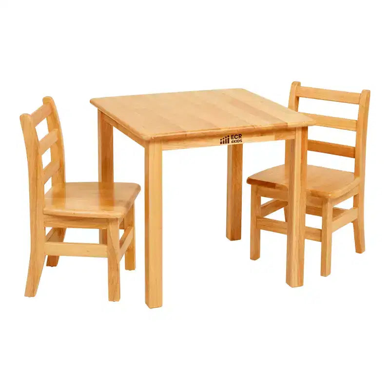 ECR4Kids 24in x 24in Hardwood Table and Two 12in Chairs, 3-Piece