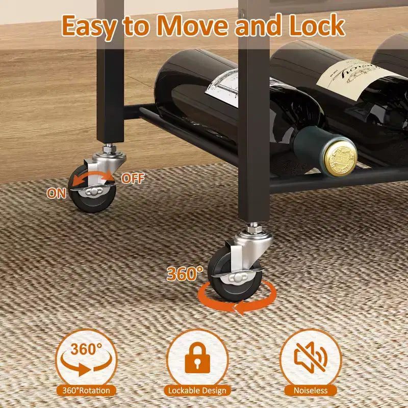 5-Tier Wine Rack Freestanding Bar Cart with Glass Holder and Wheels