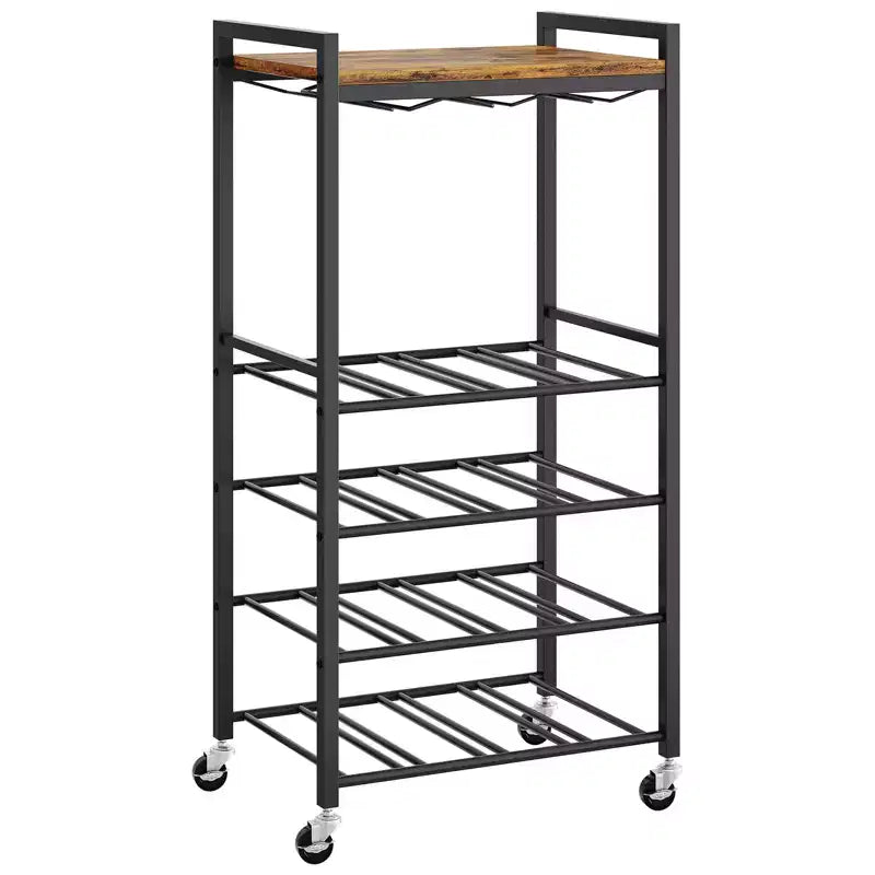 5-Tier Wine Rack Freestanding Bar Cart with Glass Holder and Wheels