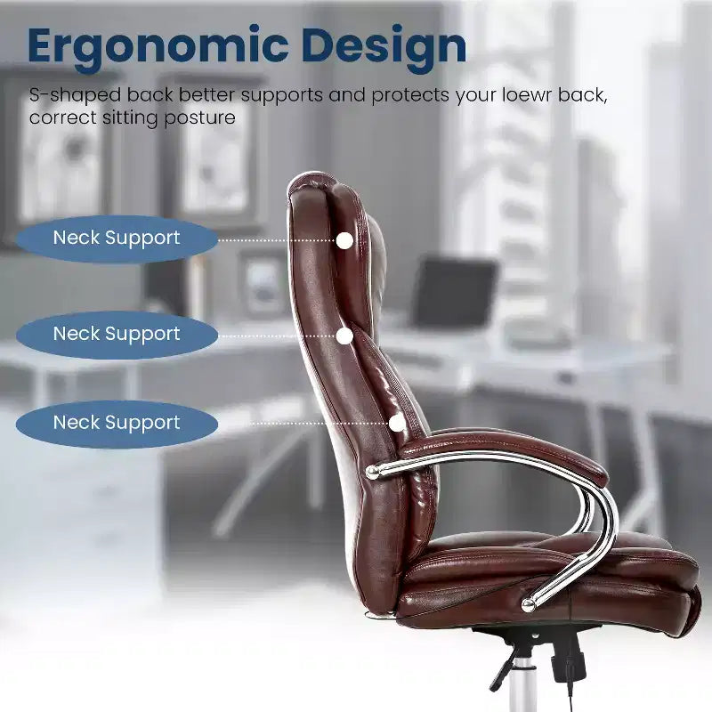 Sedia da ufficio/computer premium con schienale alto, supporto lombare e rivestimento in pelle sintetica