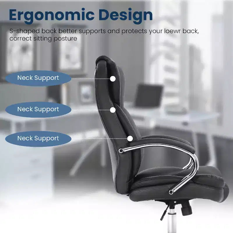 Sedia da ufficio/computer premium con schienale alto, supporto lombare e rivestimento in pelle sintetica