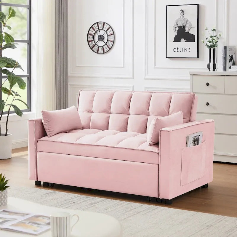 Divano letto 3 in 1 in velluto convertibile con letto estraibile e schienale reclinabile