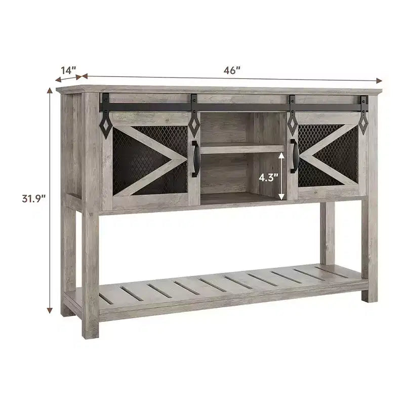 Tavolo da ingresso Whizmax Farmhouse con ante scorrevoli a fienile, Tavolino da divano con contenitore e ripiano aperto, Console per ingresso, Corridoio