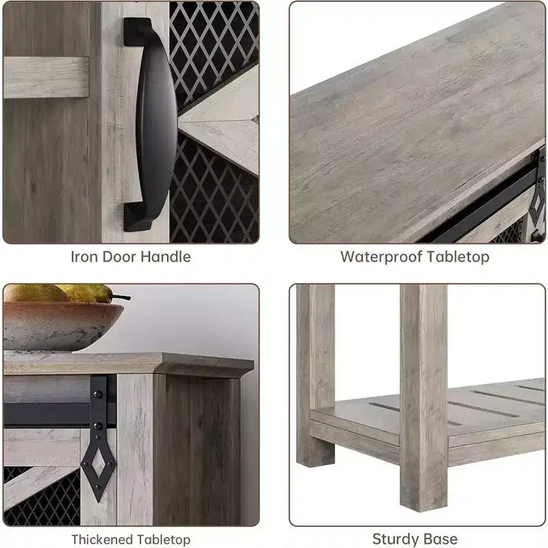 Tavolo da ingresso Whizmax Farmhouse con ante scorrevoli a fienile, Tavolino da divano con contenitore e ripiano aperto, Console per ingresso, Corridoio