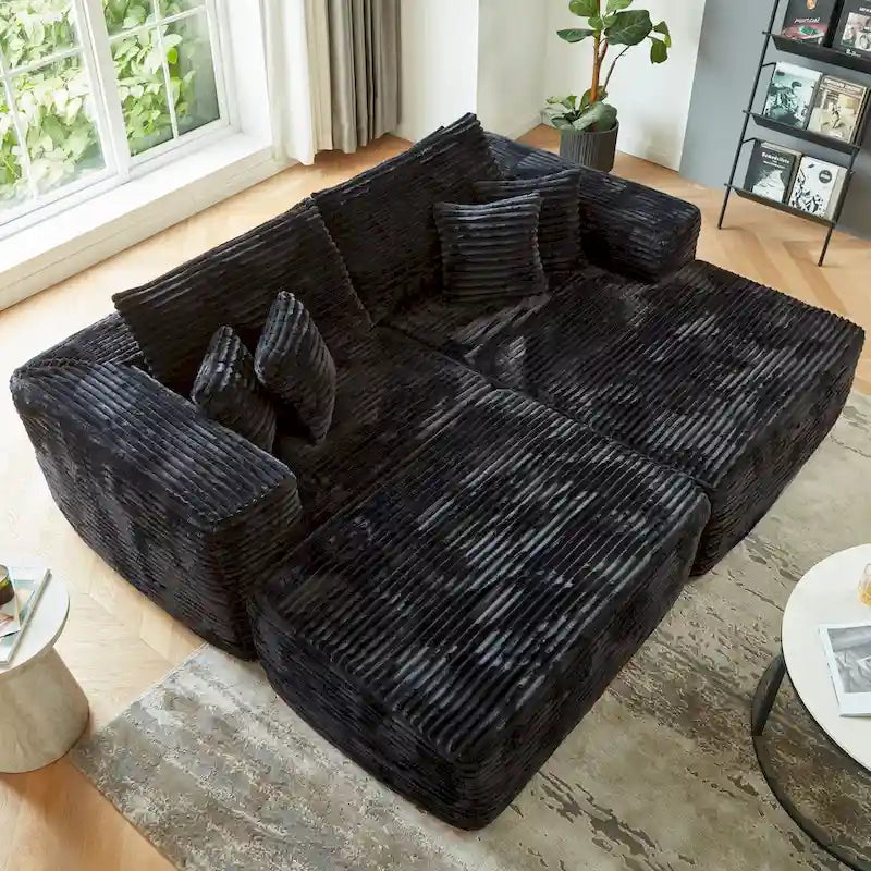 Divano componibile moderno HOOOWOOO in peluche a L con pouf rimovibile