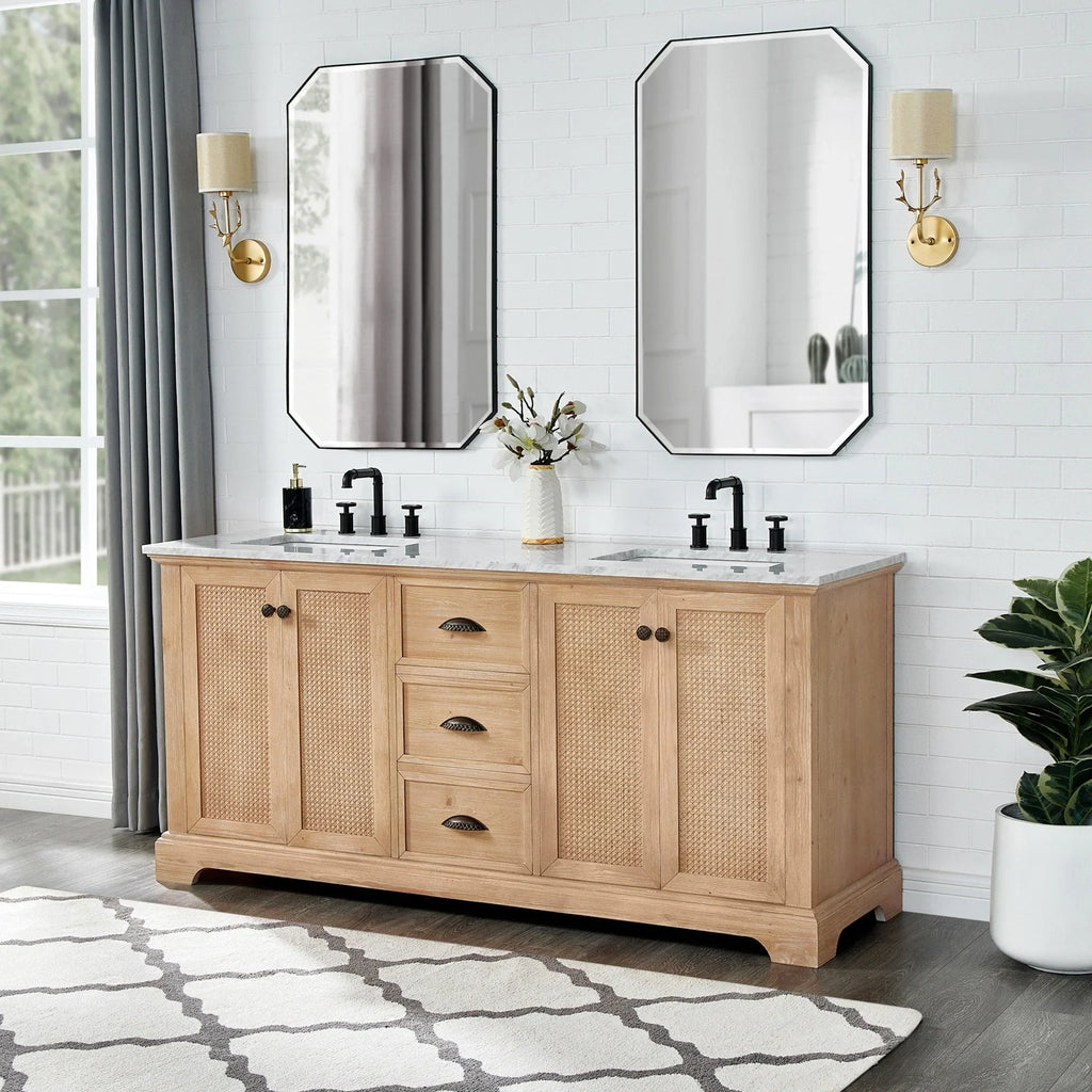 Mobile bagno Hervas con top in marmo naturale senza specchio