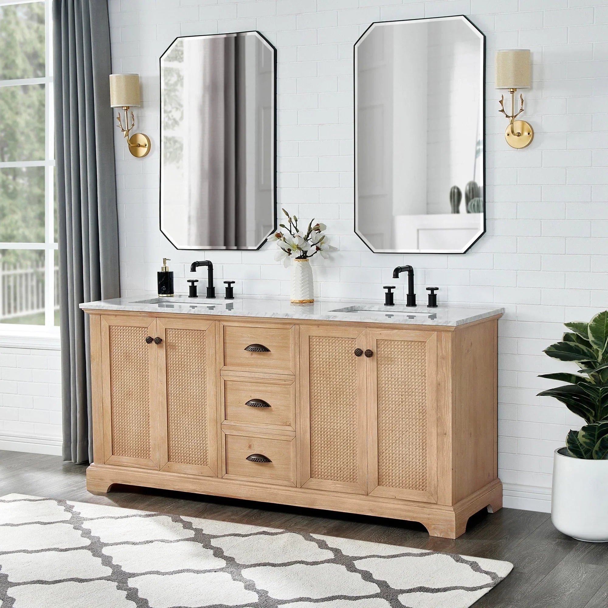 Mobile bagno Hervas con top in marmo naturale senza specchio