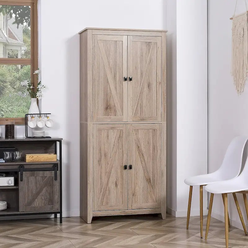 HOMCOM Mobile Dispensa da Cucina Autoportante a 4 Ante, Armadietto Contenitore con 4 Ripiani Regolabili, Bianco