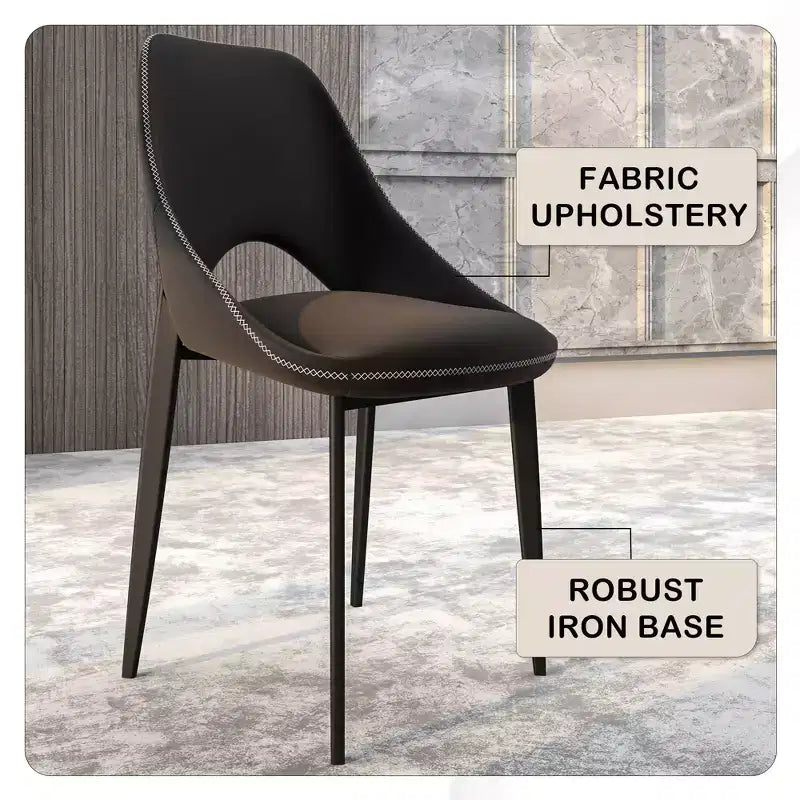 LeisureMod Amalfi Collection Upholstered Dining Chairs Set of 4 Curved Open Back Design with Powder-Coated Iron Legs for Kitchen & Dining Room