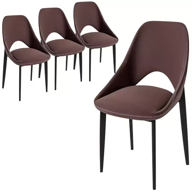 LeisureMod Amalfi Collection Upholstered Dining Chairs Set of 4 Curved Open Back Design with Powder-Coated Iron Legs for Kitchen & Dining Room