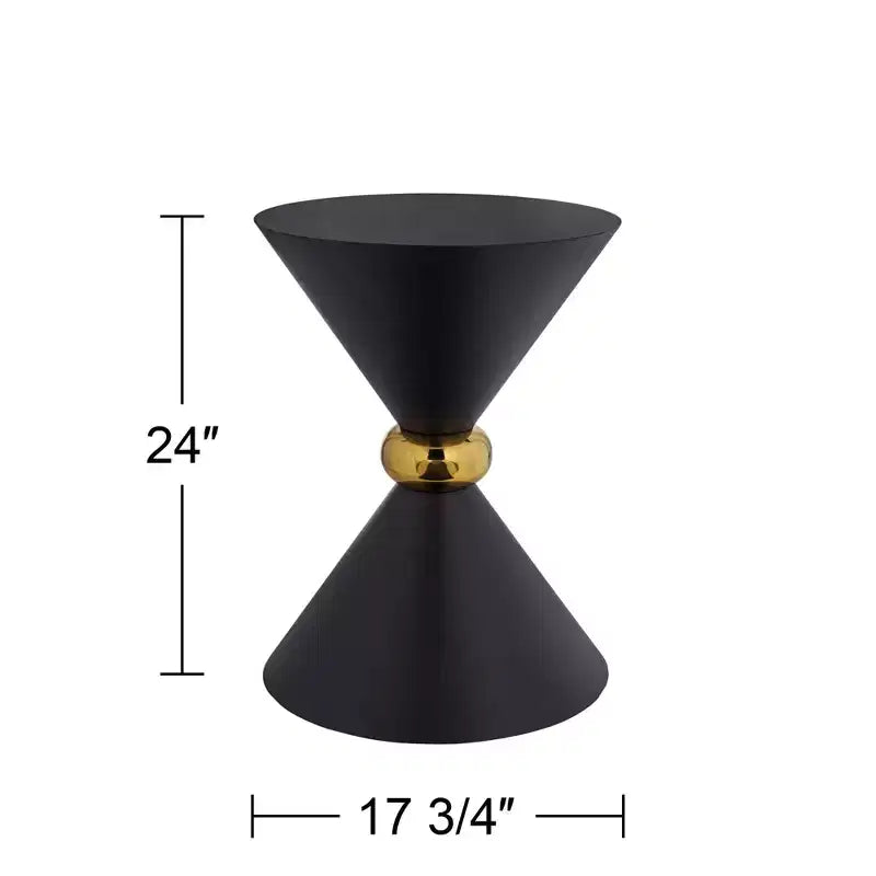 Studio 55D Midnight Mid-Century Modern Metal Hourglass Round Accent Side End Table 17 3/4 Wide Black Gold Ring for Living Room