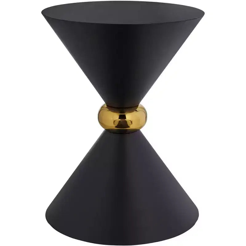 Studio 55D Midnight Mid-Century Modern Metal Hourglass Round Accent Side End Table 17 3/4 Wide Black Gold Ring for Living Room