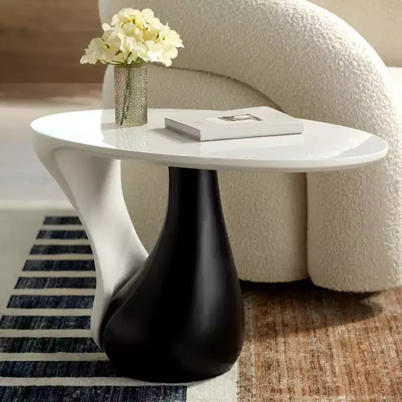 Studio 55D Dali Melt Modern Black Oval Coffee Table 27 1/2 x 17 1/2 White Marble Tabletop and Side for Living Room Bedroom House