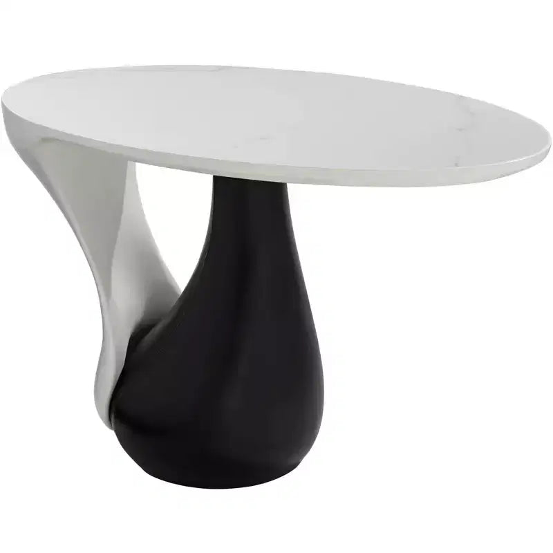Studio 55D Dali Melt Modern Black Oval Coffee Table 27 1/2 x 17 1/2 White Marble Tabletop and Side for Living Room Bedroom House