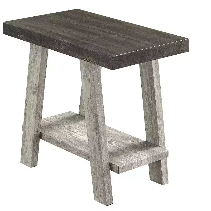 Athens Contemporary Two-Tone Wood Shelf Side Table in Weathered Walnut and Gray