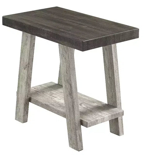 Athens Contemporary Two-Tone Wood Shelf Side Table in Weathered Walnut and Gray