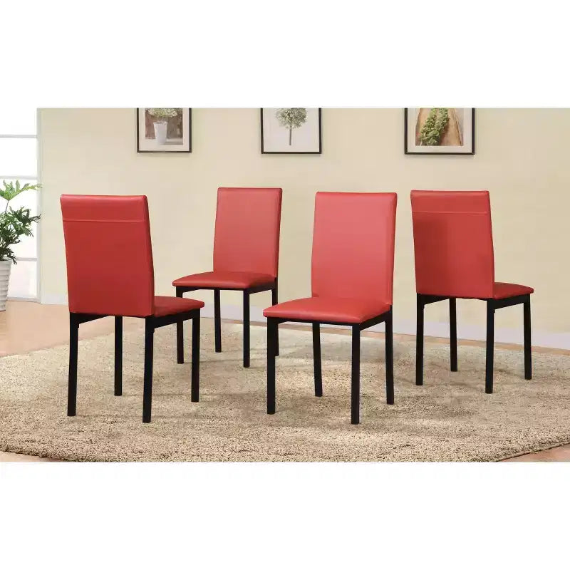 Citico 5-Piece Dinette Set with Laminated Off-white Faux Marble Top, 4 Red Chairs