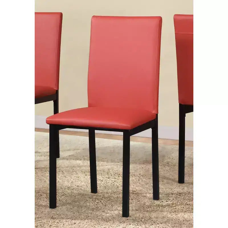 Citico 5-Piece Dinette Set with Laminated Off-white Faux Marble Top, 4 Red Chairs