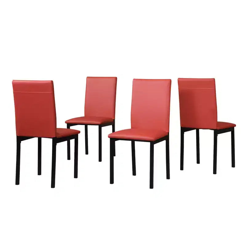 Citico 5-Piece Dinette Set with Laminated Off-white Faux Marble Top, 4 Red Chairs