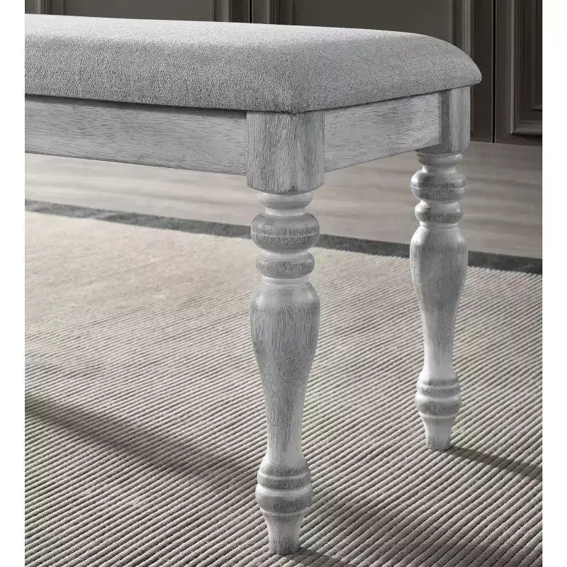 Salines Upholstered Turned Leg Dining Bench, Rustic White
