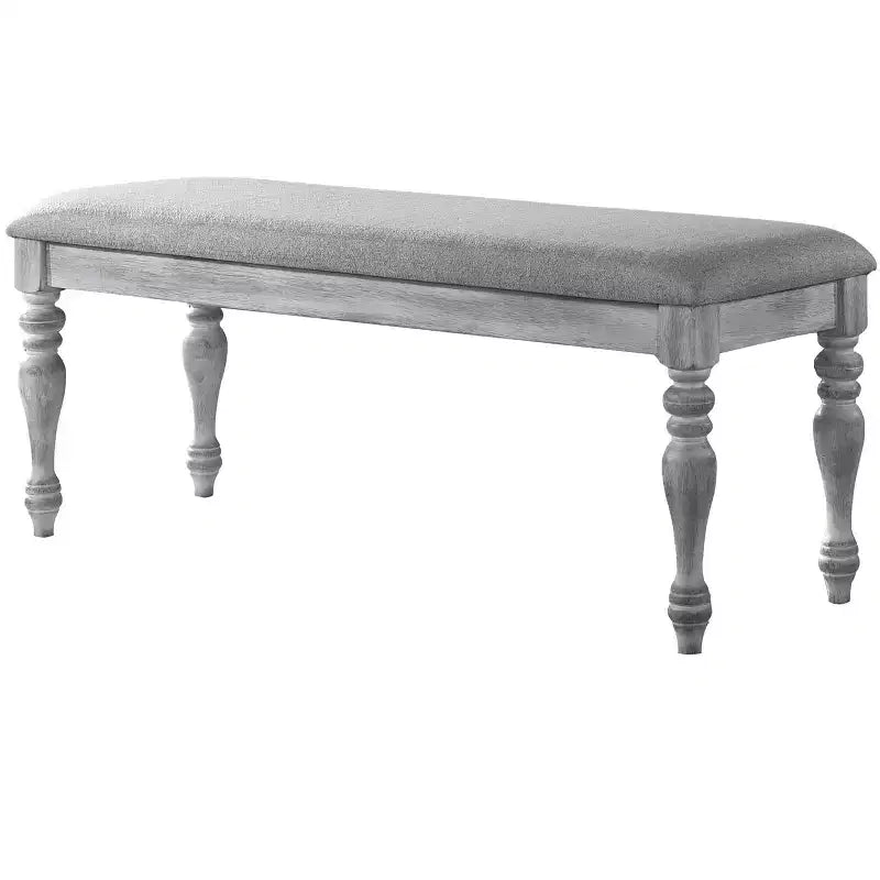Salines Upholstered Turned Leg Dining Bench, Rustic White