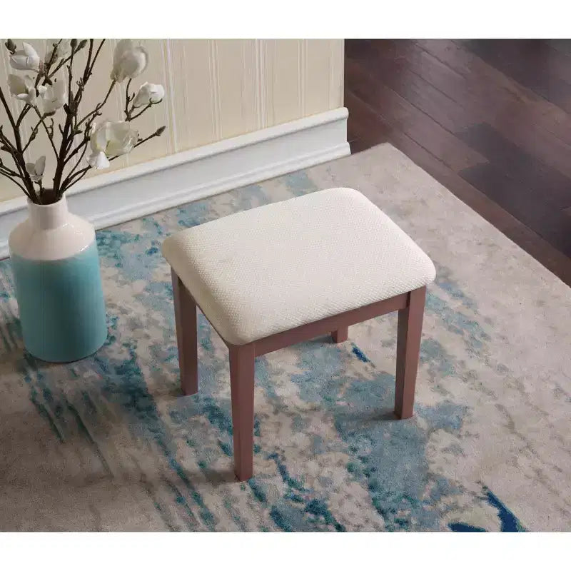 Moniya Wood Makeup Vanity Table and Stool Set, Rose Gold