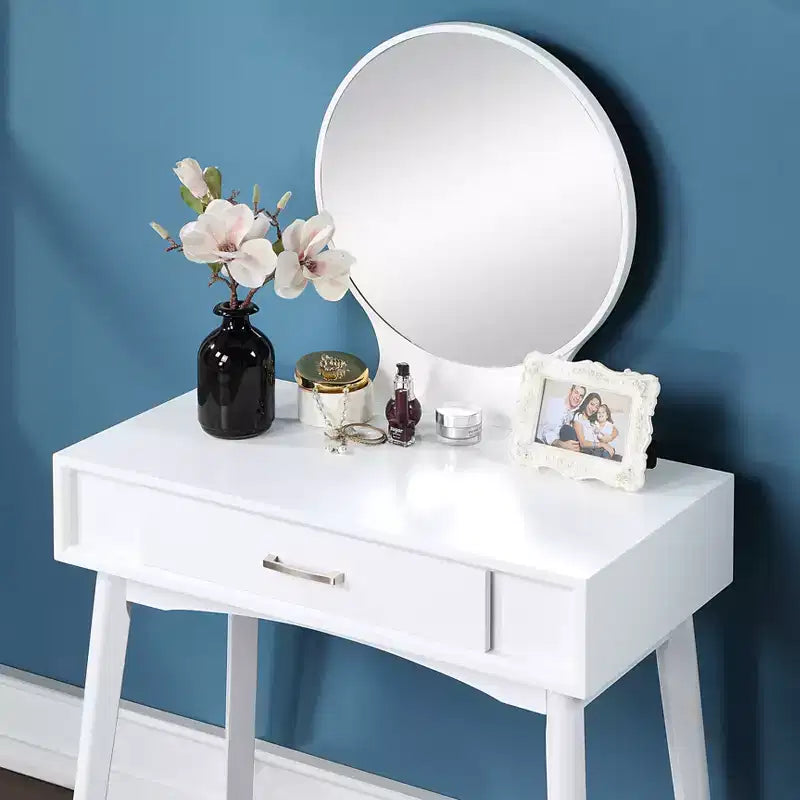 Contemporary Wood Vanity and Stool Set, White