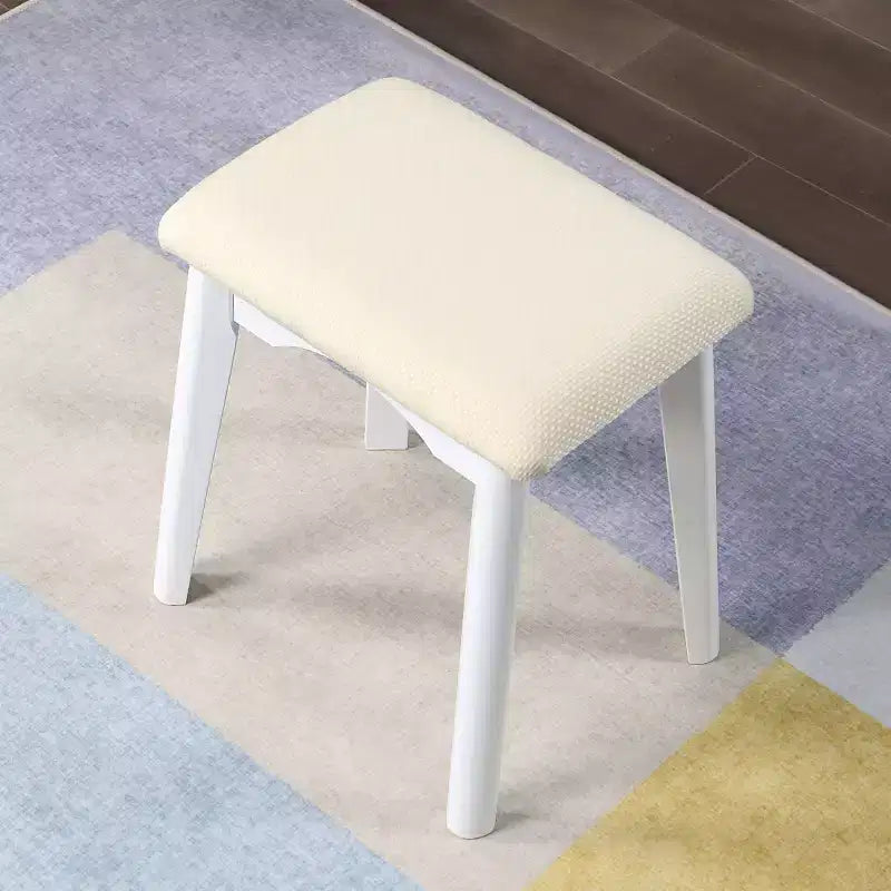 Contemporary Wood Vanity and Stool Set, White
