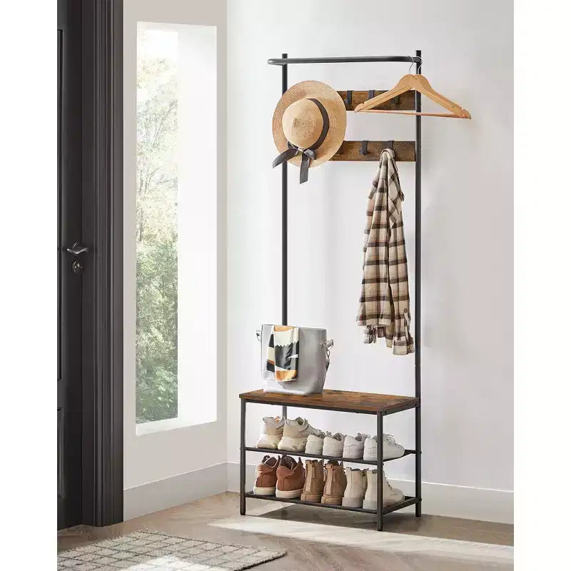 VASAGLE Hall Tree with Bench and Shoe Storage, Entryway Bench with Coat Rack Stand and Shoe Rack, Fabric Shelves