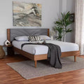 Baxton Studio Hemera, letto a piattaforma in tessuto e legno con comodino fluttuante, grigio/marrone noce